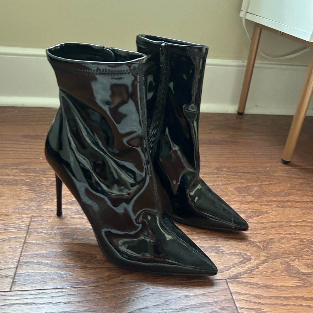 Black Patent Leather Ankle Boots